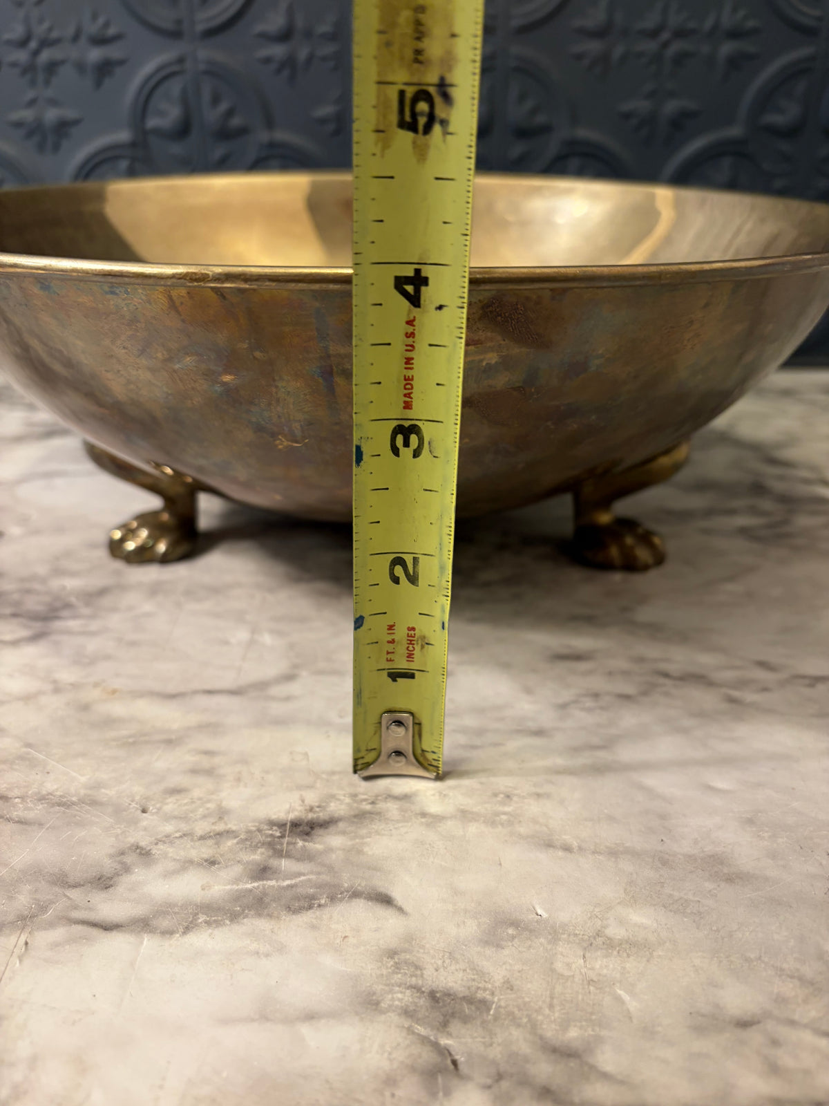 Round Brass Bowl with Feet 11" AS IS