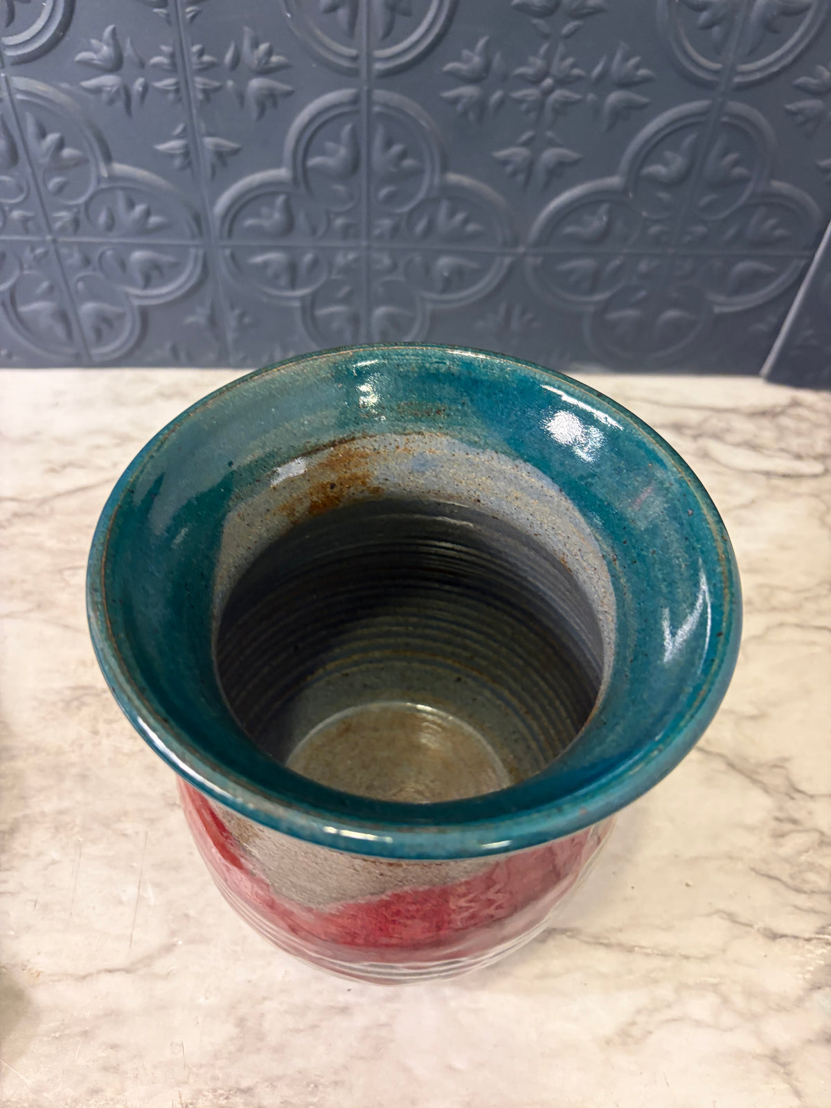 6.5" Pottery Vase Red and Teal