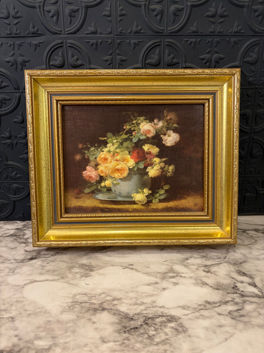 Gold Framed Floral in Blue Pot
