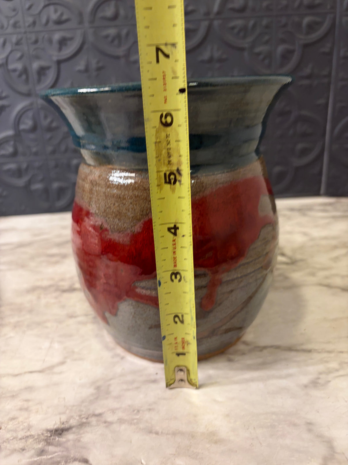 6.5" Pottery Vase Red and Teal