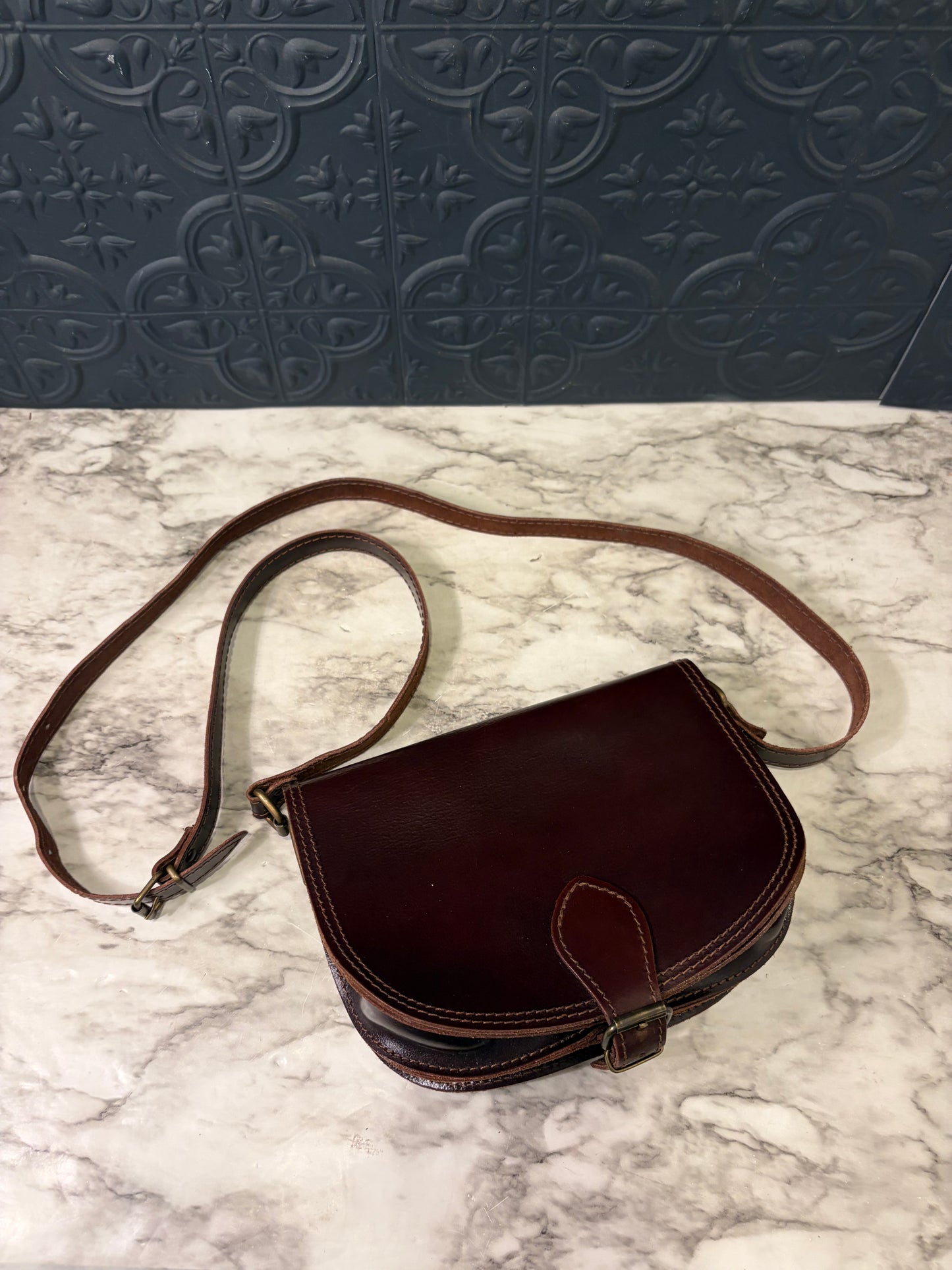 Brown Leather Crossbody with Buckle