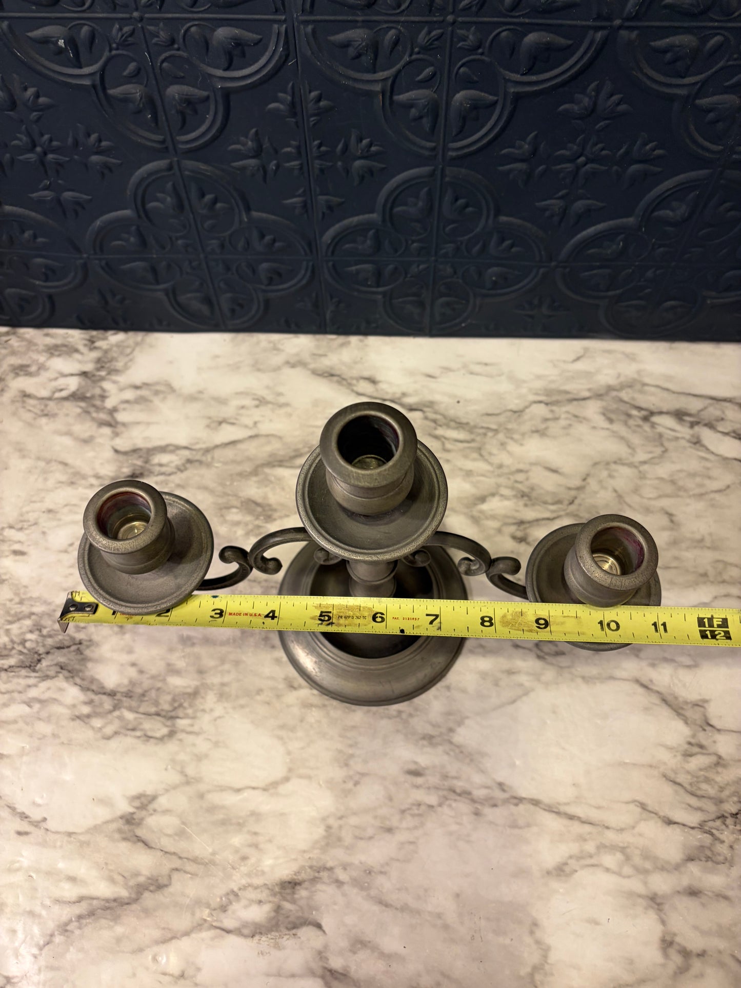 Vintage Pewter Candelabra with Three Heads