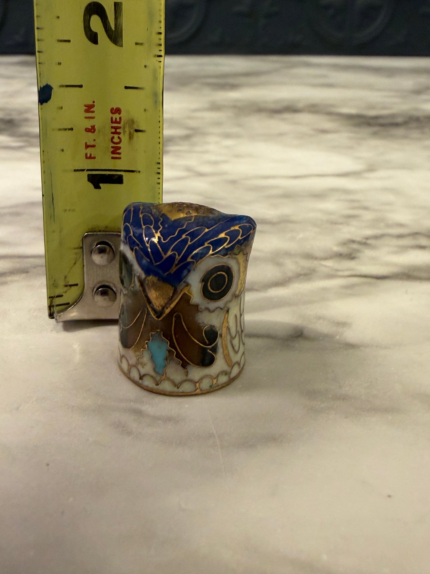 Miniature Brass Enamel Owl Thimble
