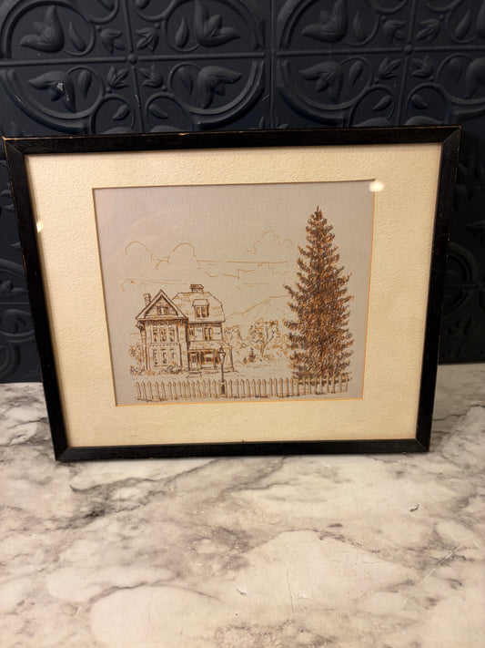 Homestead with Tree Print framed