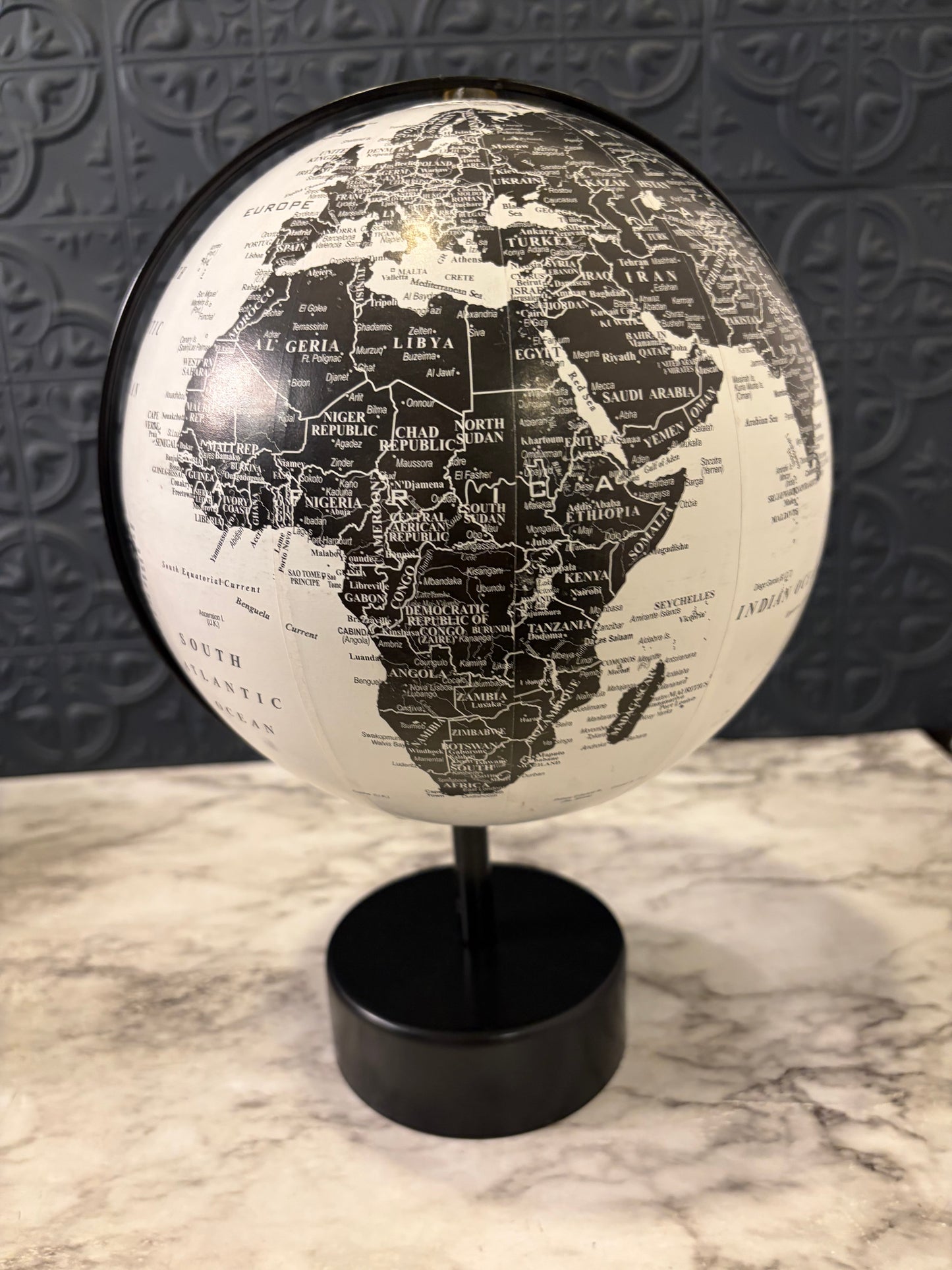 Black and White Globe on Black Base