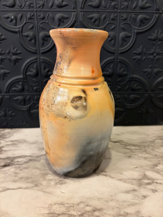 Studio Pottery with Pit Fire Technique Peach and blue