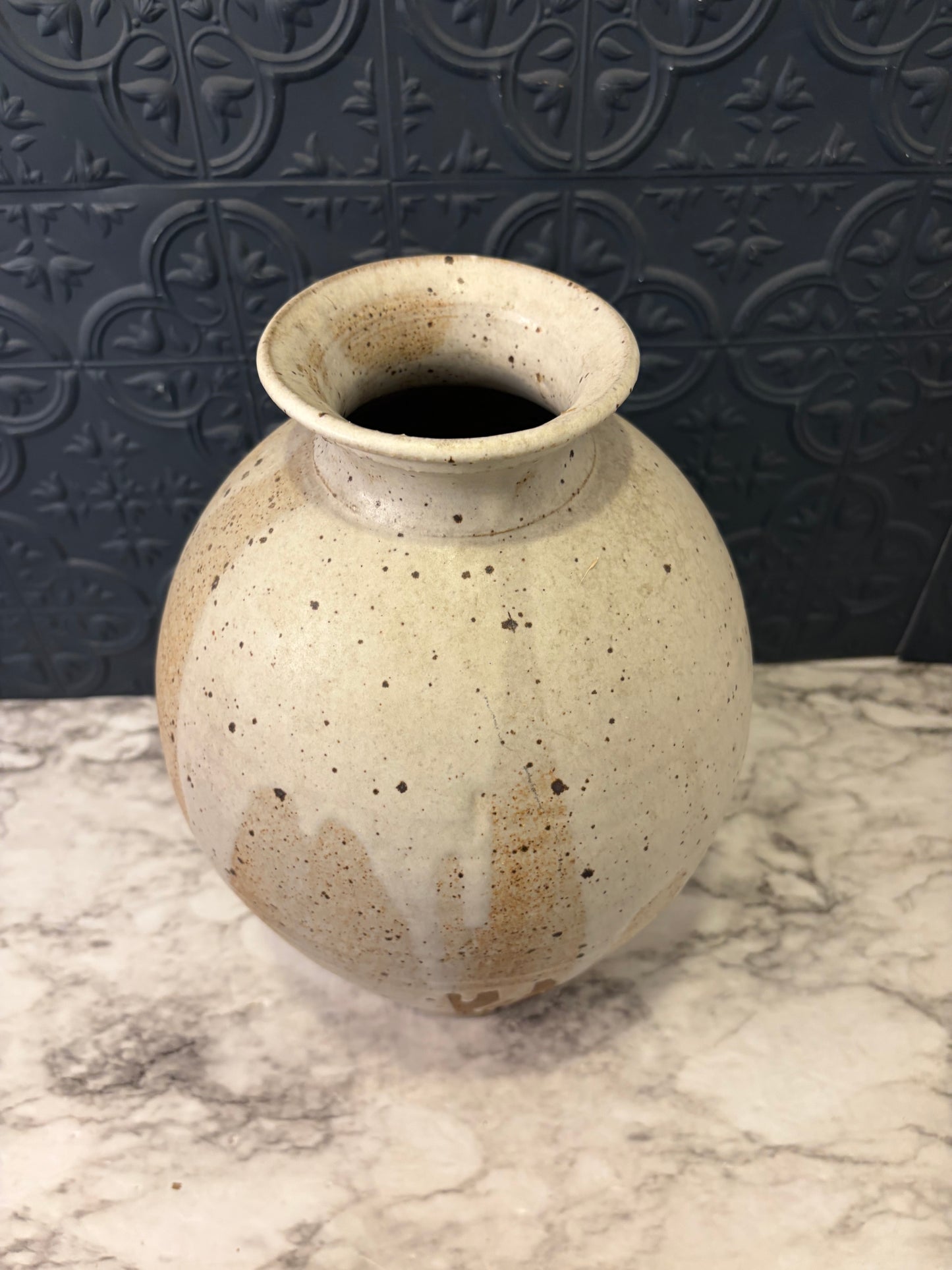 13.25" Tan Drip Pottery Vase