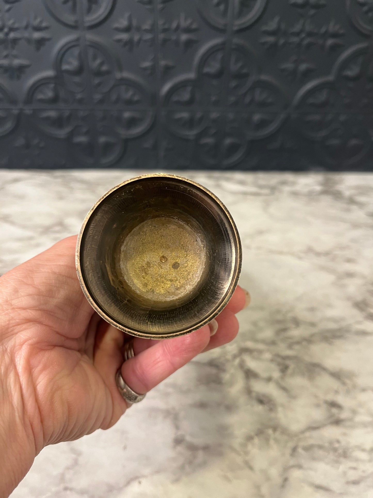 Black and Gold Etched Vase with Floral Center