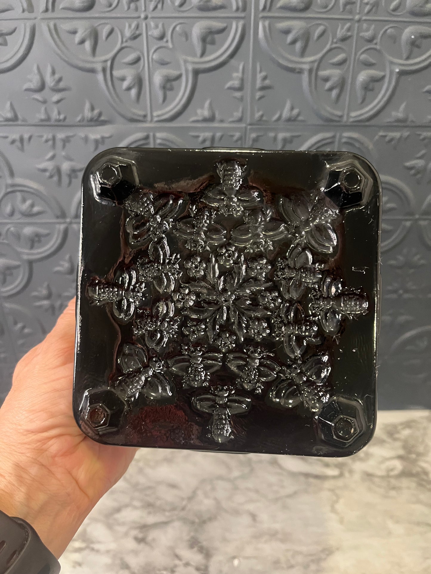 Tiara Black Onyx Honey Bee Hive Footed Candy Jar