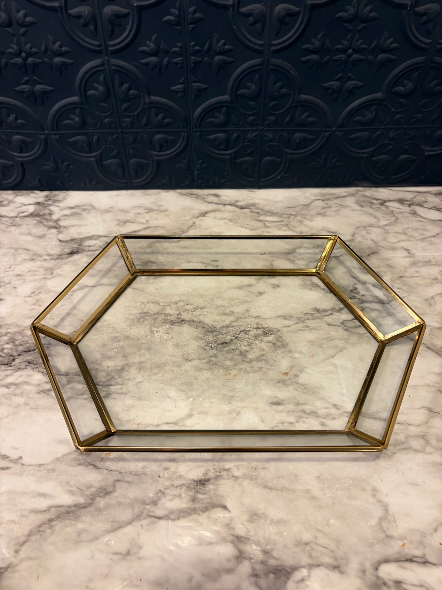 Brass and Glass Hexagon Perfume Tray