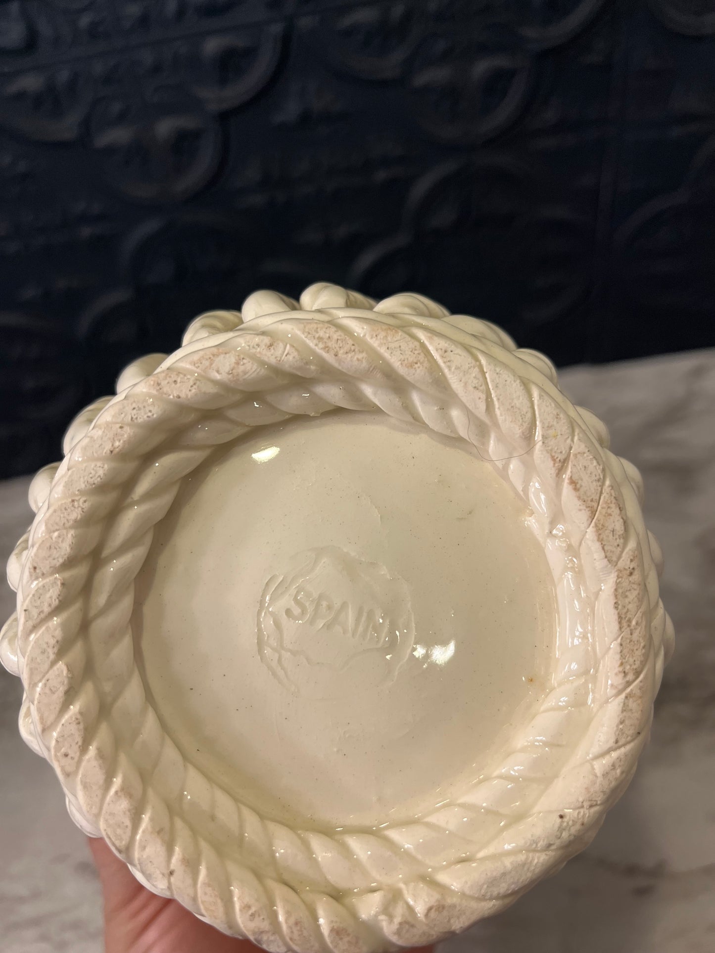 Ceramic open weave planter Marked Spain