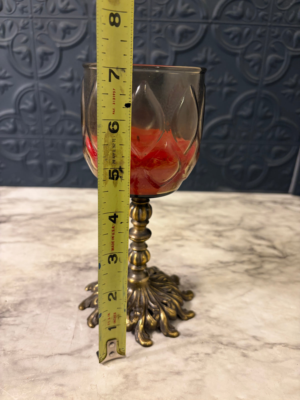 Cast Brass Candle Holder with Glass Cup