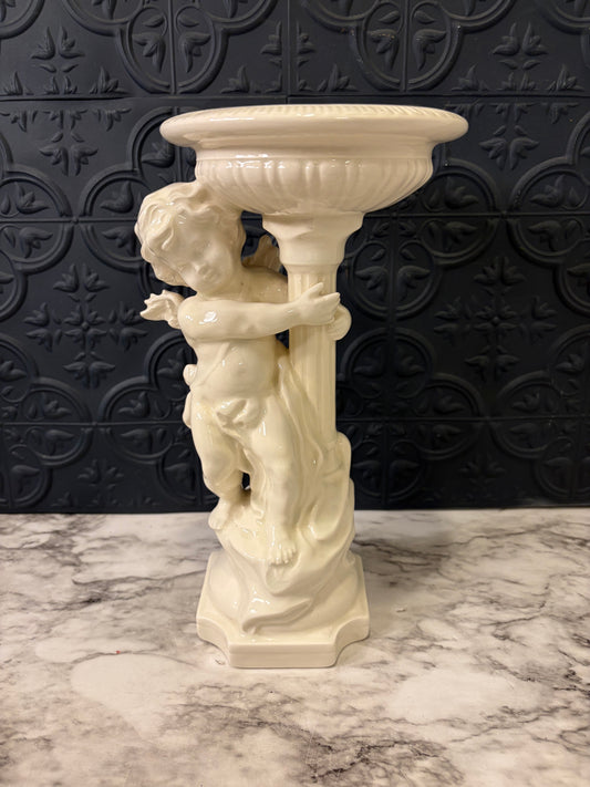 White Ceramic Cherub Pedestal Bowl