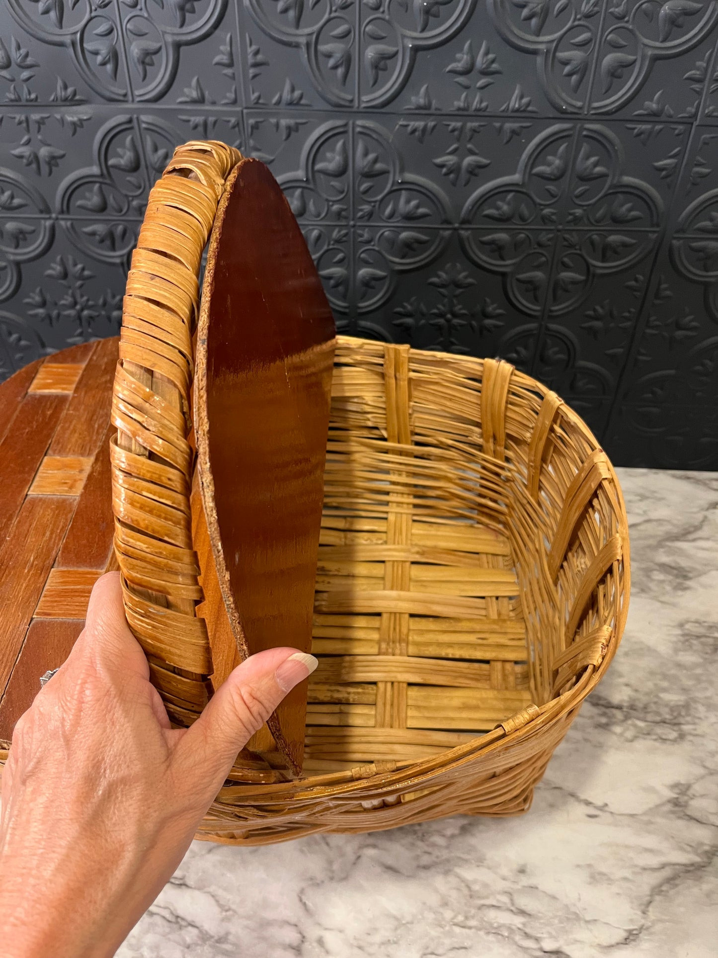 Woven Vintage Picnic Basket AS IS