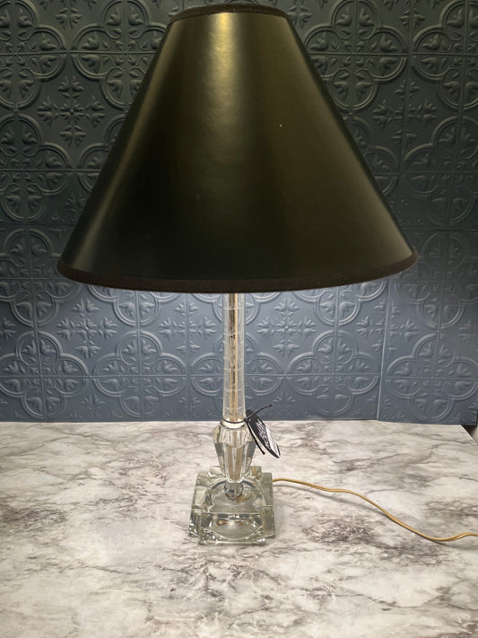 Etched Glass Lamp with Black Shade
