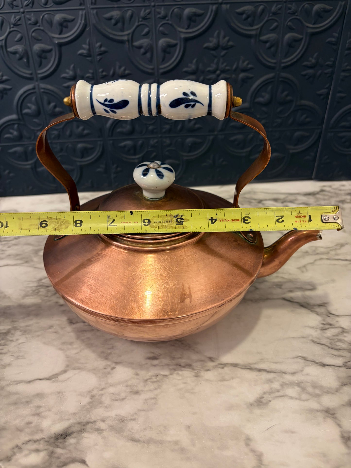 Copper Teapot Kettle with Porcelain Handles