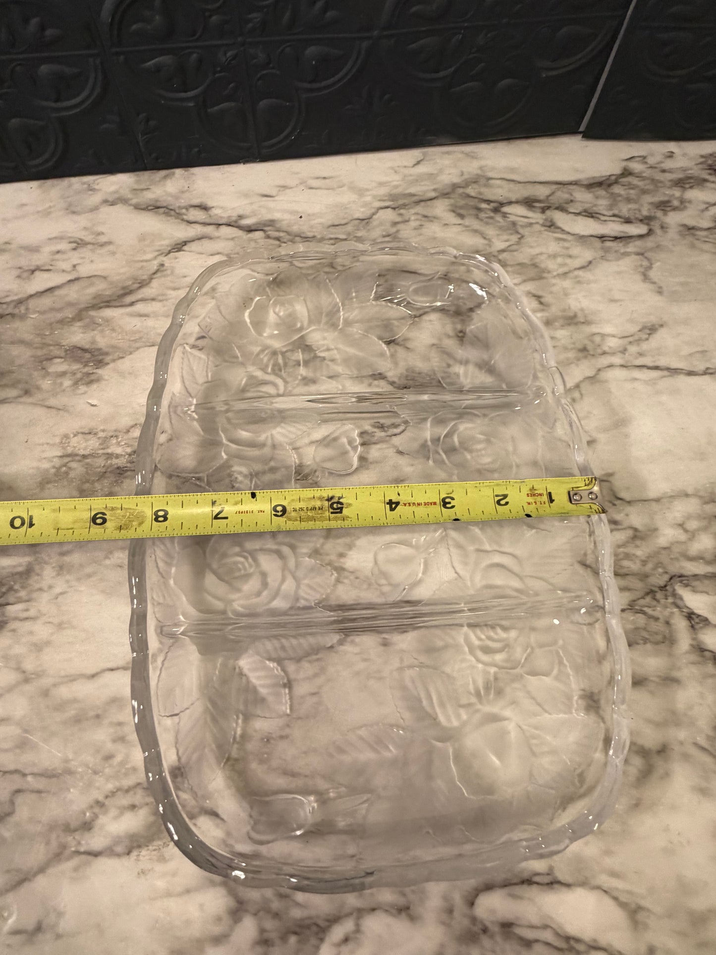 Mikasa Clear Glass Split Platter with Rose Relief