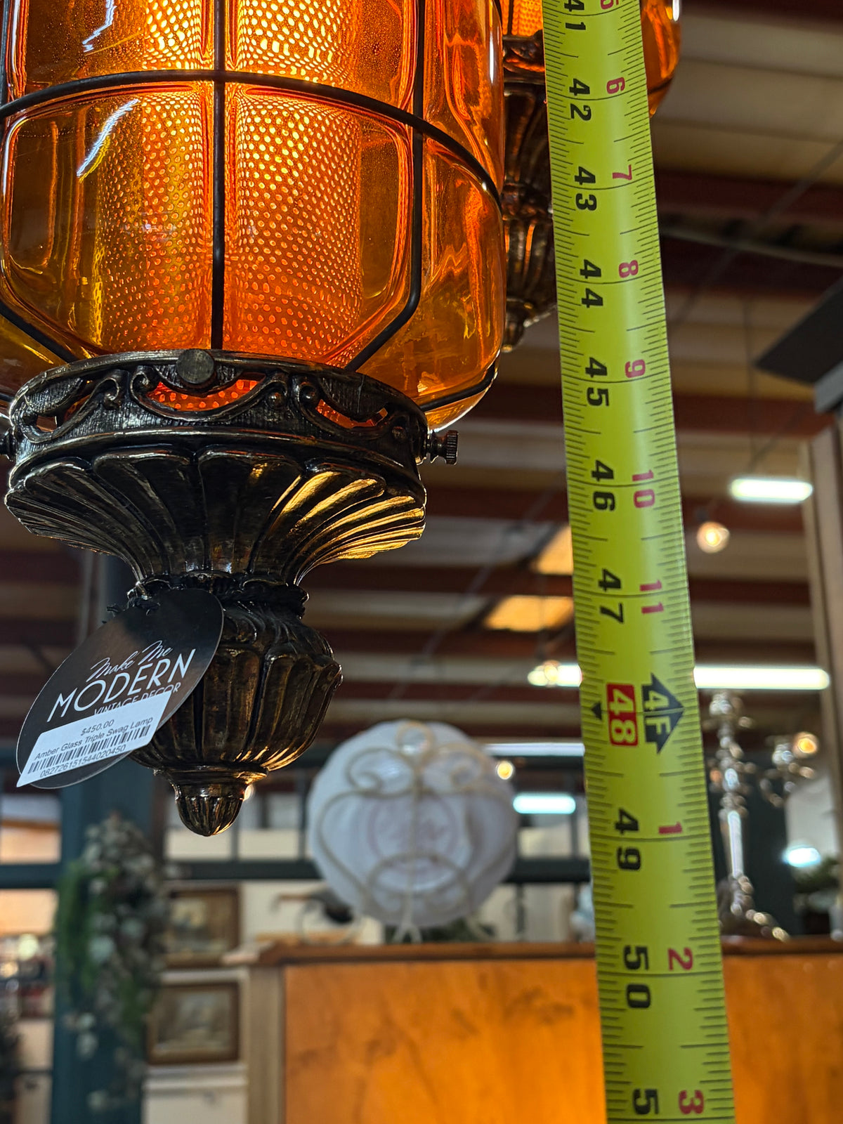 Amber Glass Triple Swag Lamp