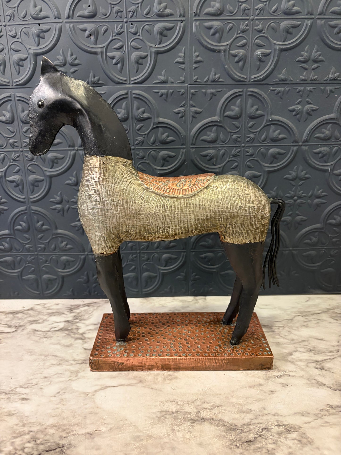Brutalist Asian Metal Horse Statue