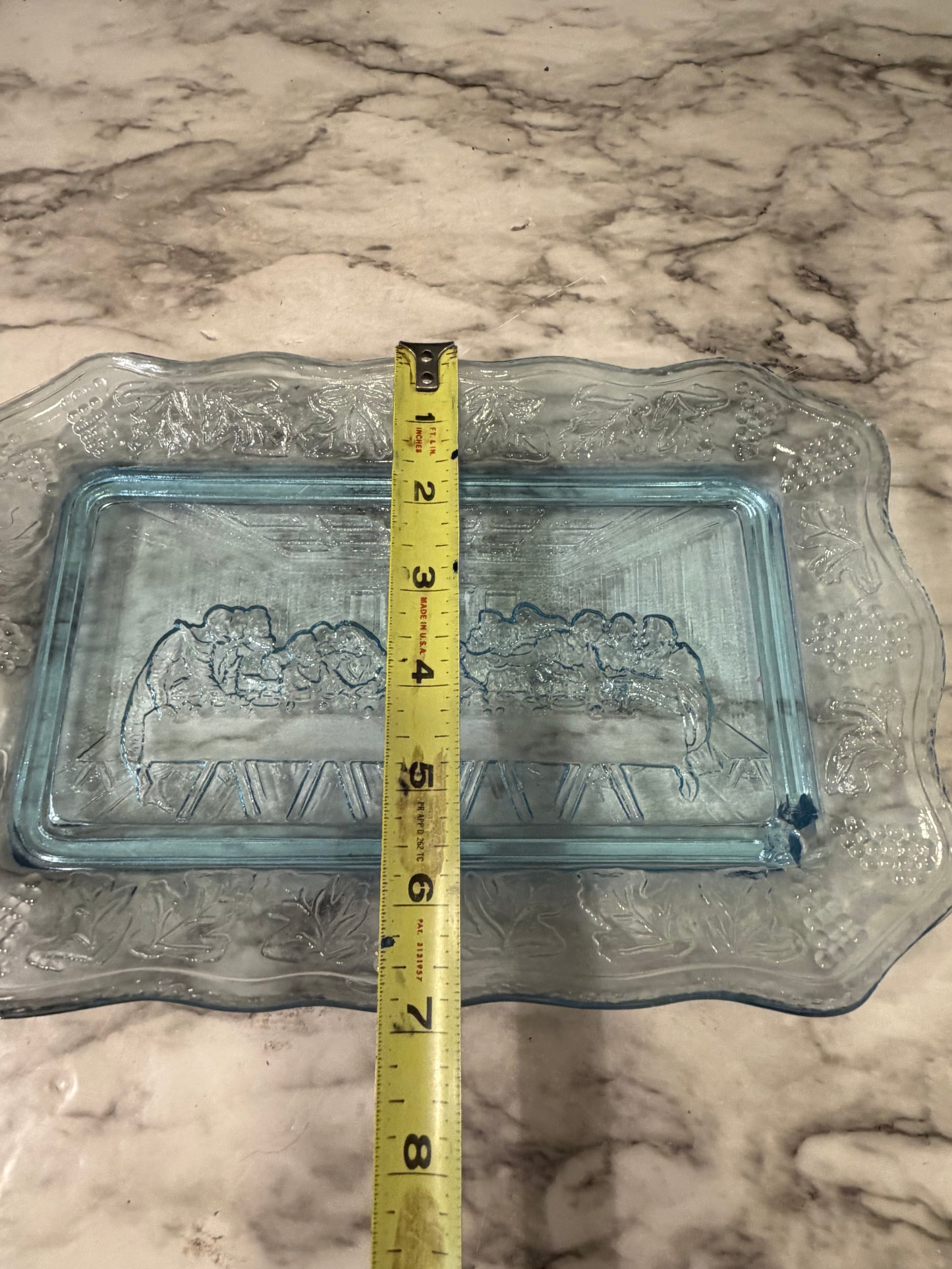 Blue Glass Plate with Last Supper AS IS