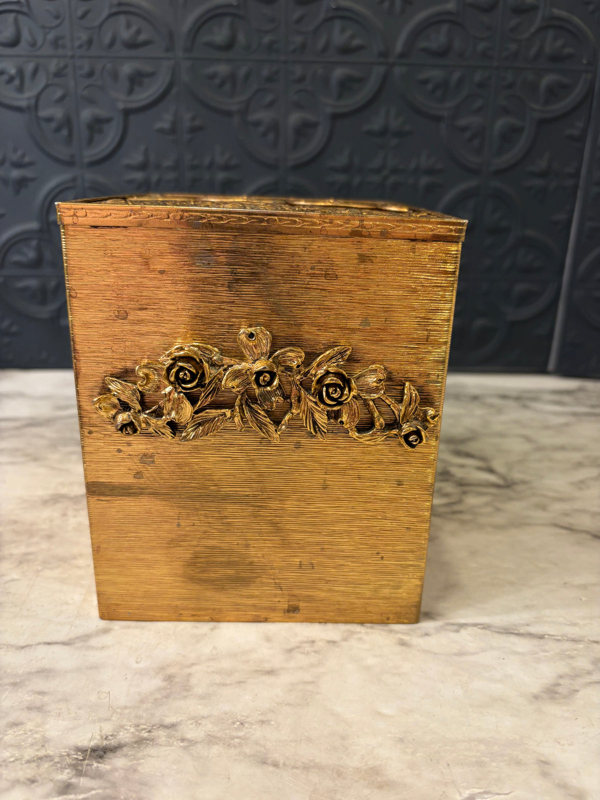 Brass Tissue Box Cover with Roses
