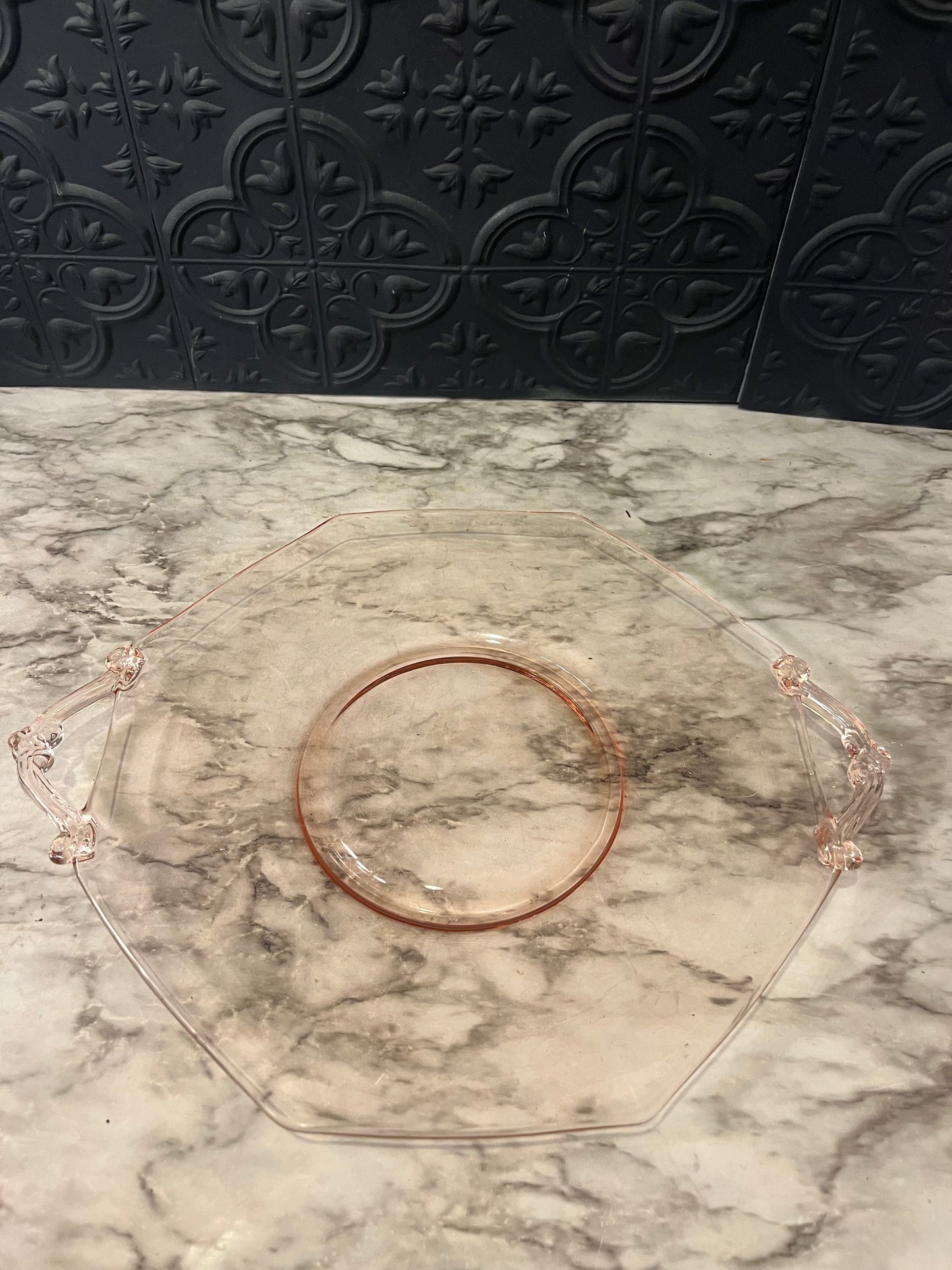 Pink Glass Plate with Handles