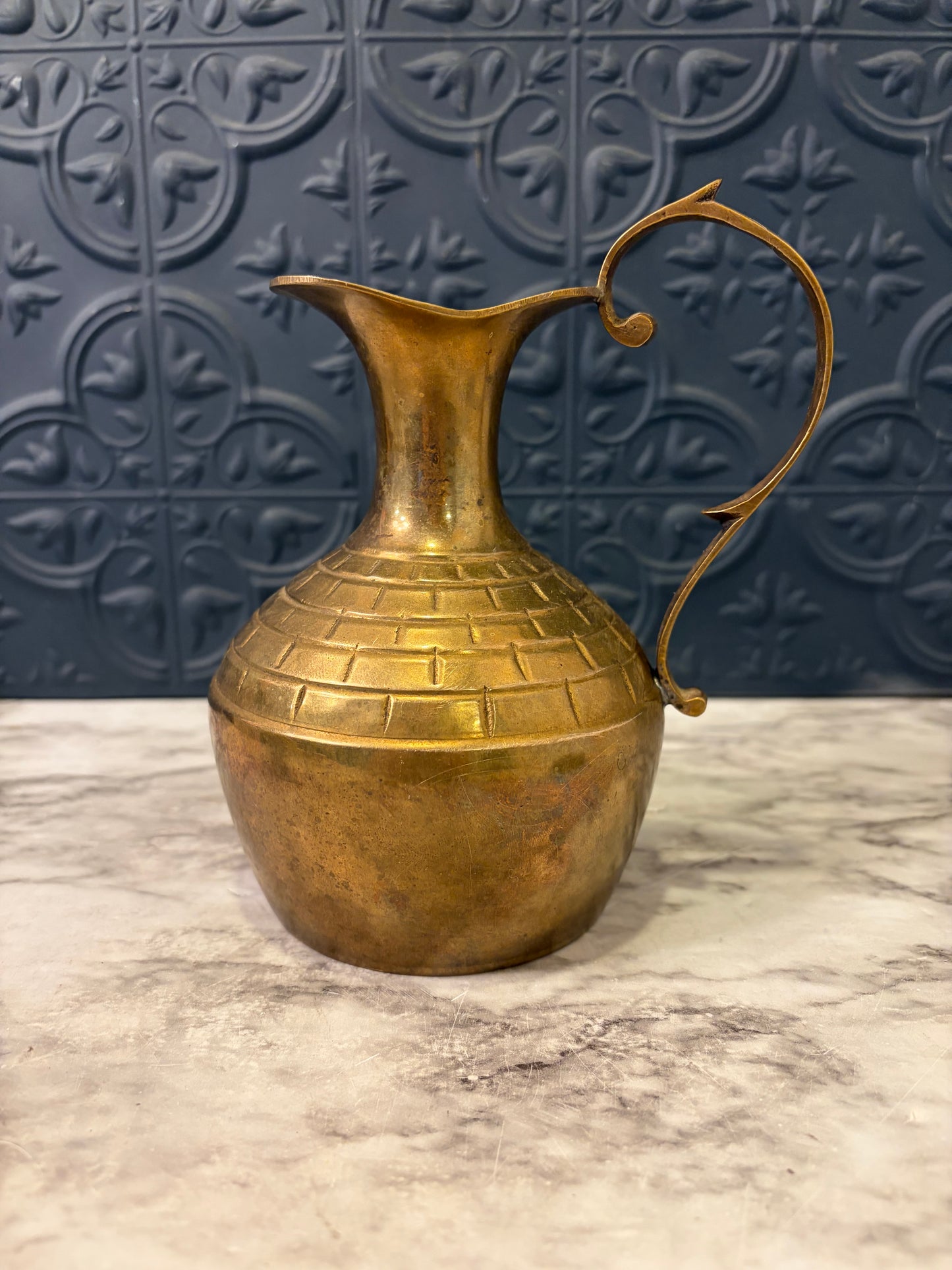 6" Brass Pitcher With Brick Pattern