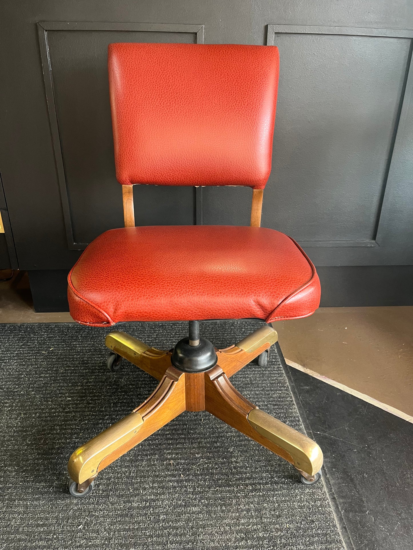 Vintage Gunlocke swivel tilt desk Chair red Upholstry