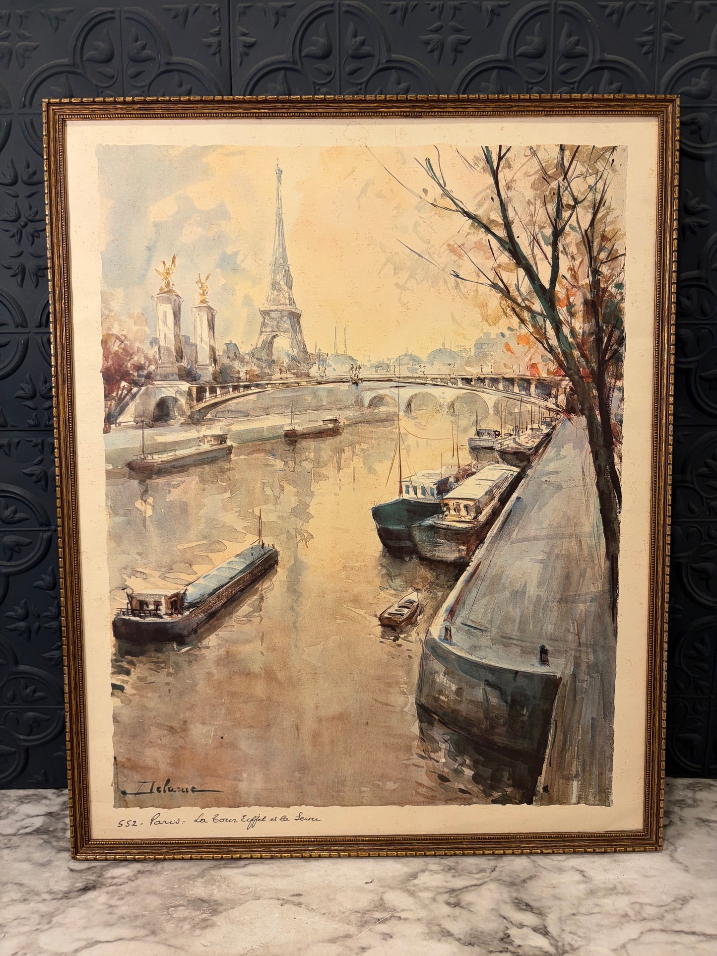 Vintage Lucien Delarue Art Print 552-Paris La Tour Eiffel et la Seine