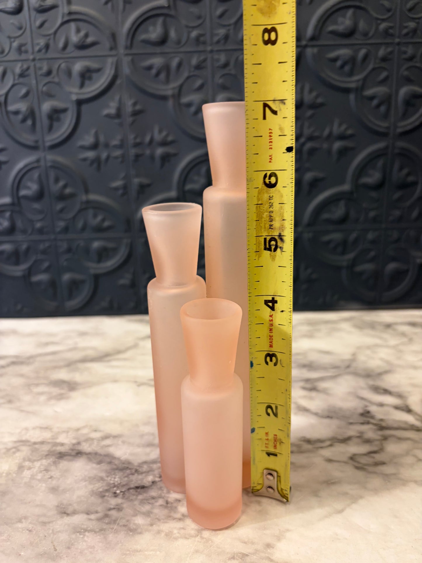 Napco Pink Satin Glass Triple Bud Vase
