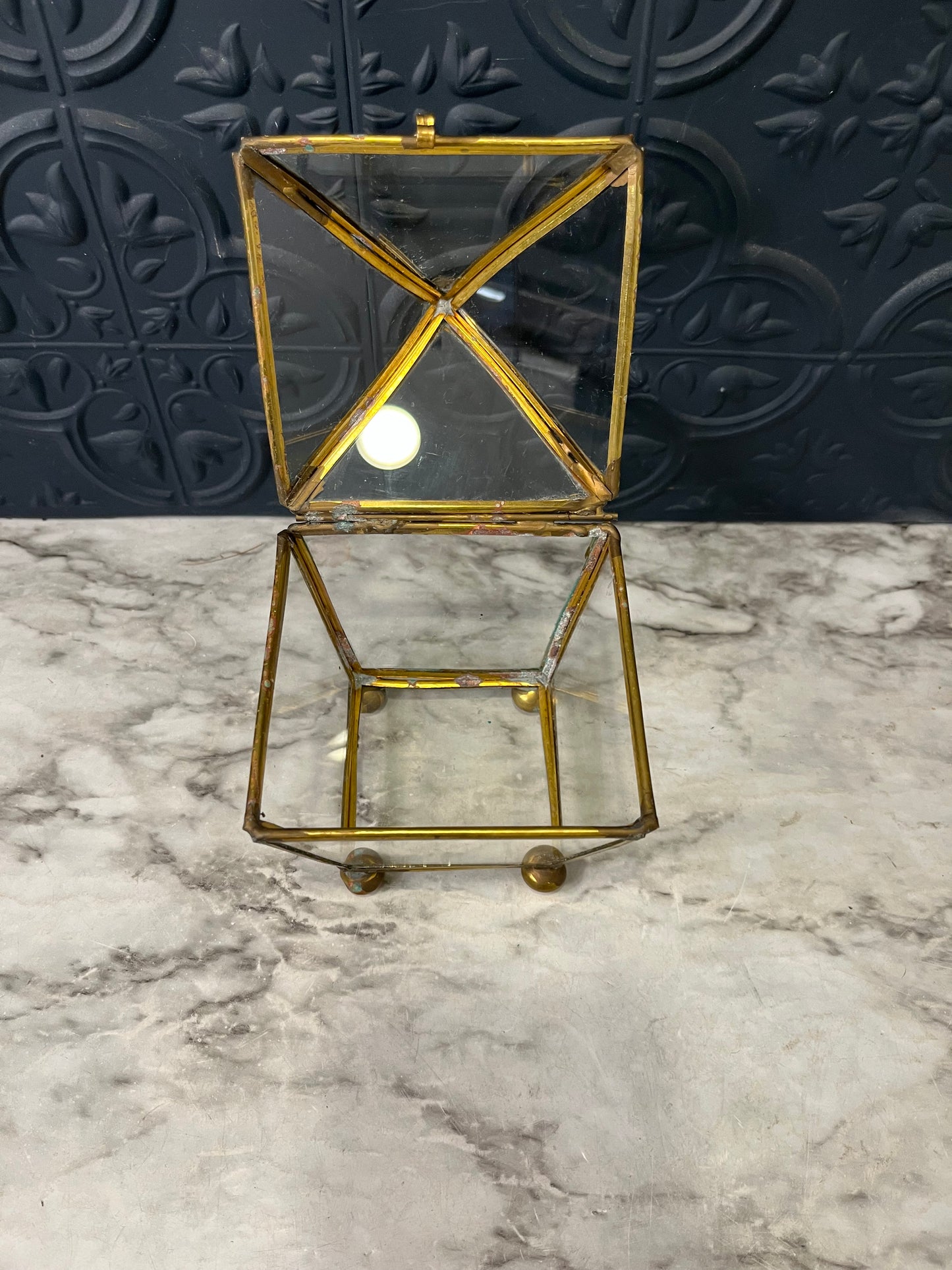 Brass and Glass Pyramid Shape Med