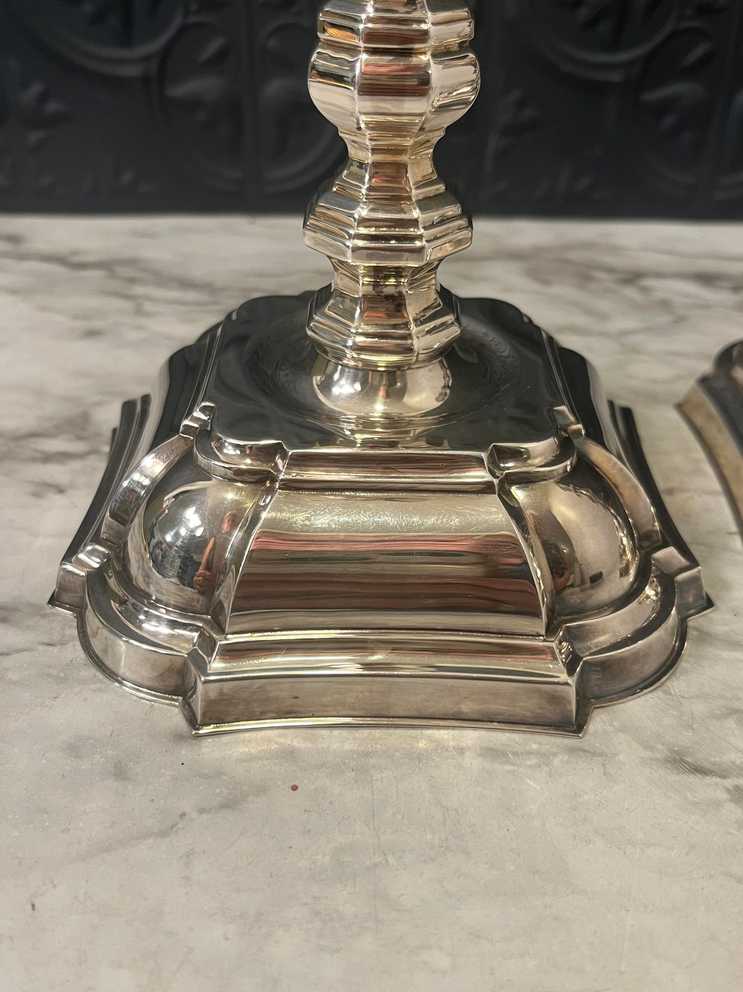 Silver Plate Set of 2 Candle Holders with Square Base