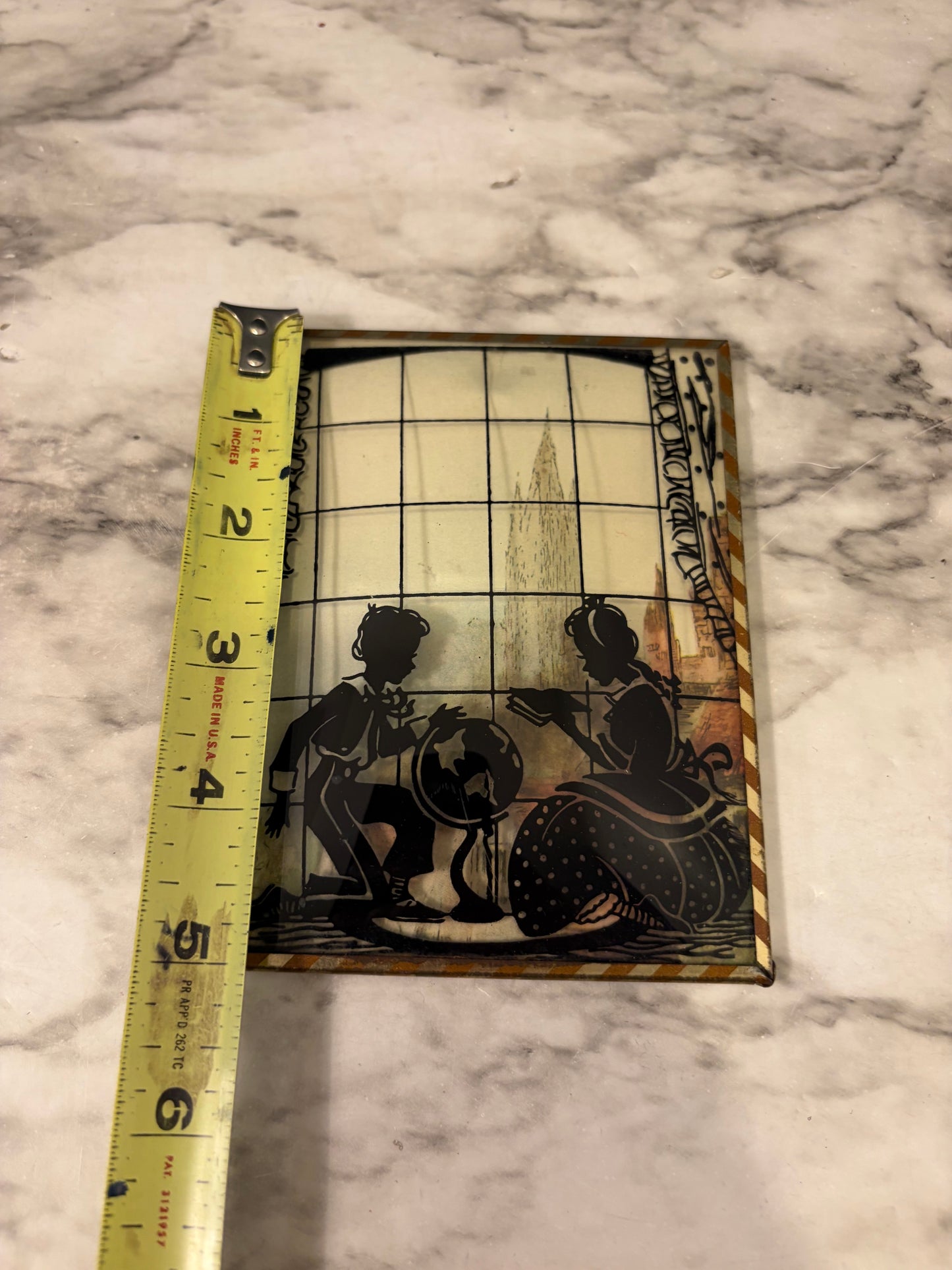 Reverse Painted Convex Silhouette Couple Reading/Globe
