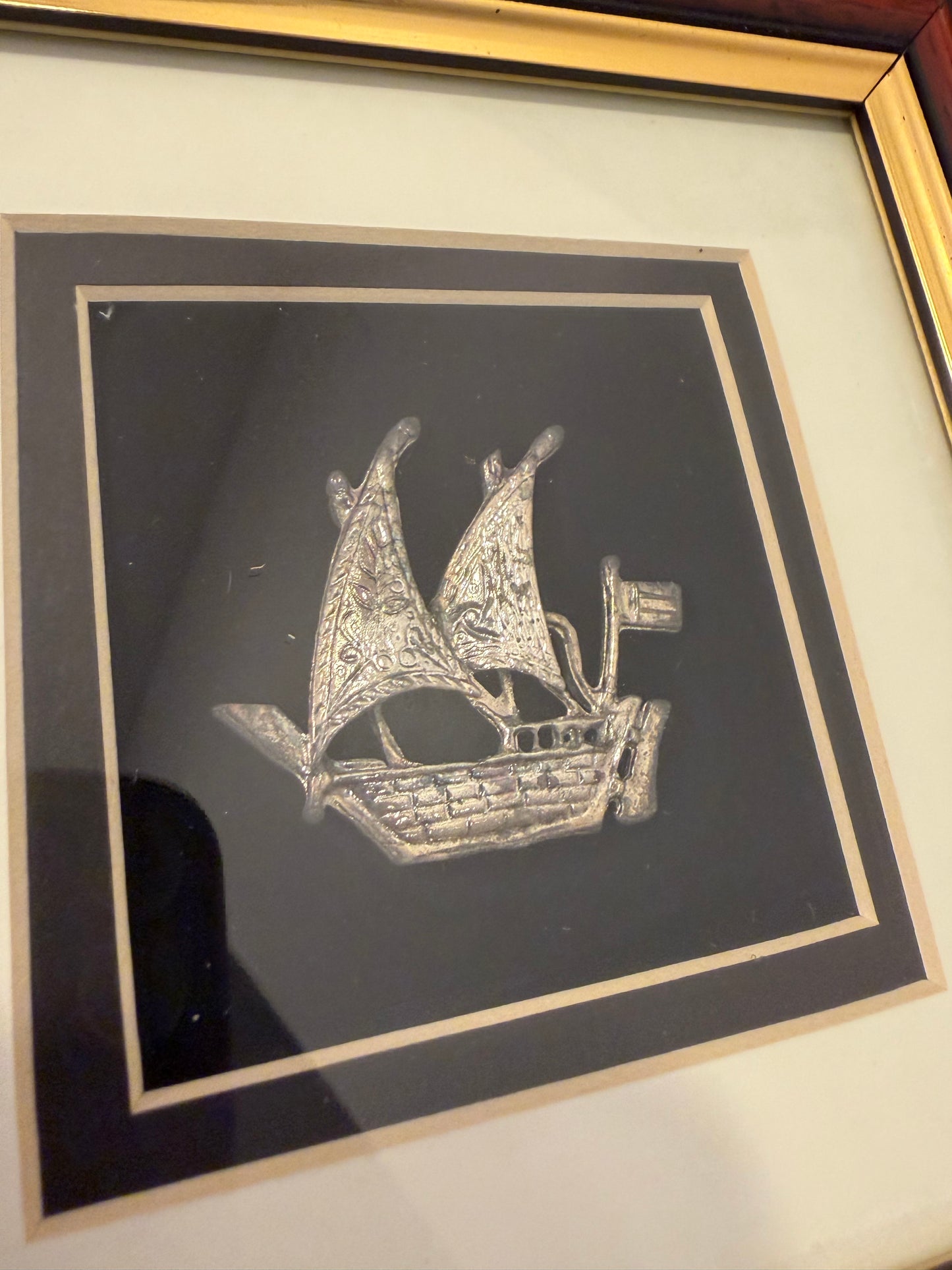 Silver Metal Ship  Framed