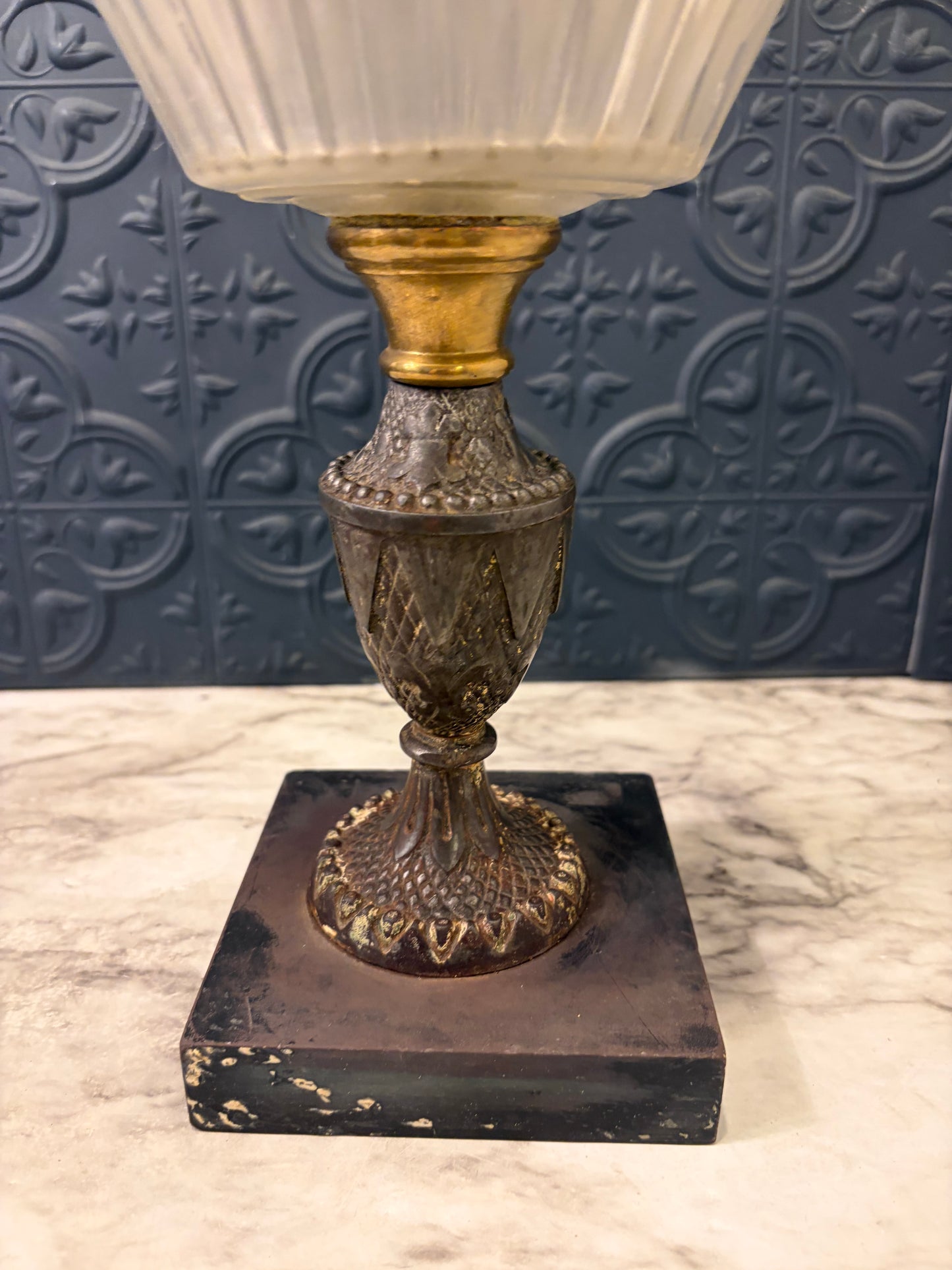 Antique Oil Lamp with Dark Stem