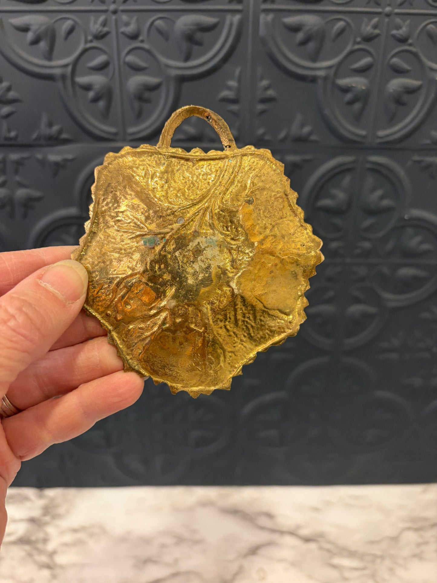Brass etched Incense Dish 4"