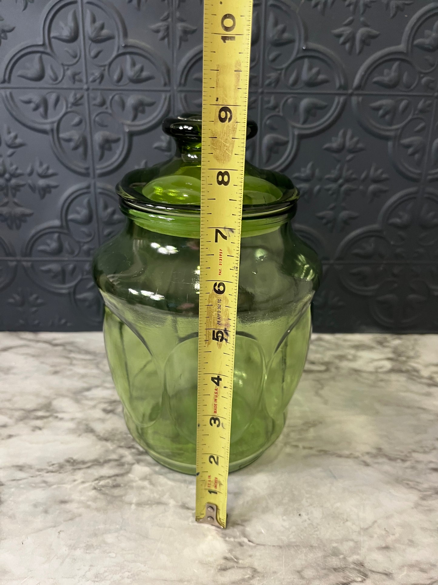 Green Glass Thumbprint Canister