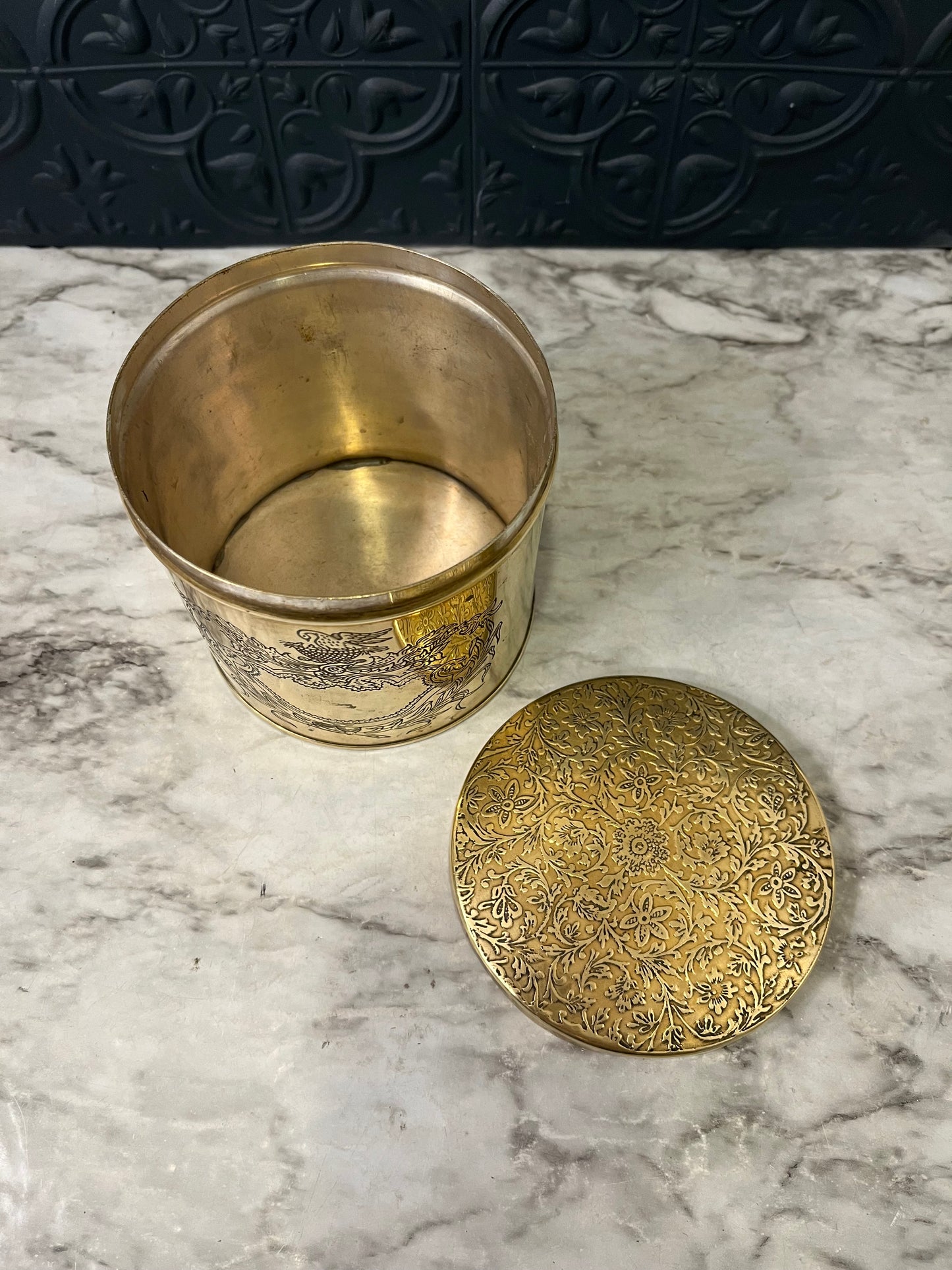 Round Eched Brass Box