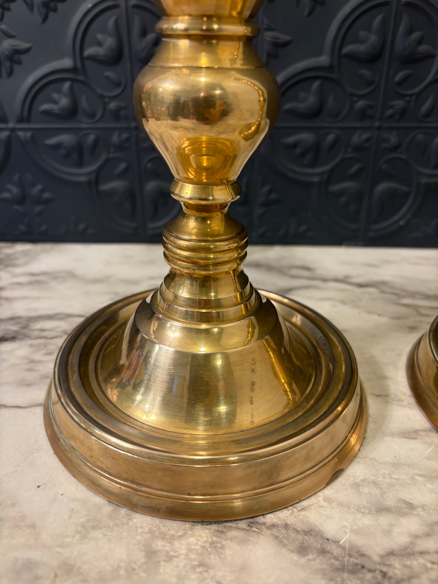 15" Brass Candlesticks with Twisted Stem x2