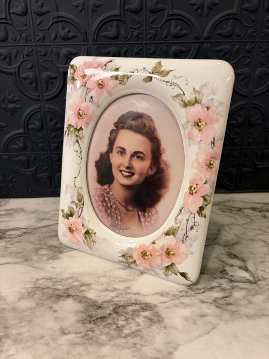Ceramic Frame with Pink Flowers