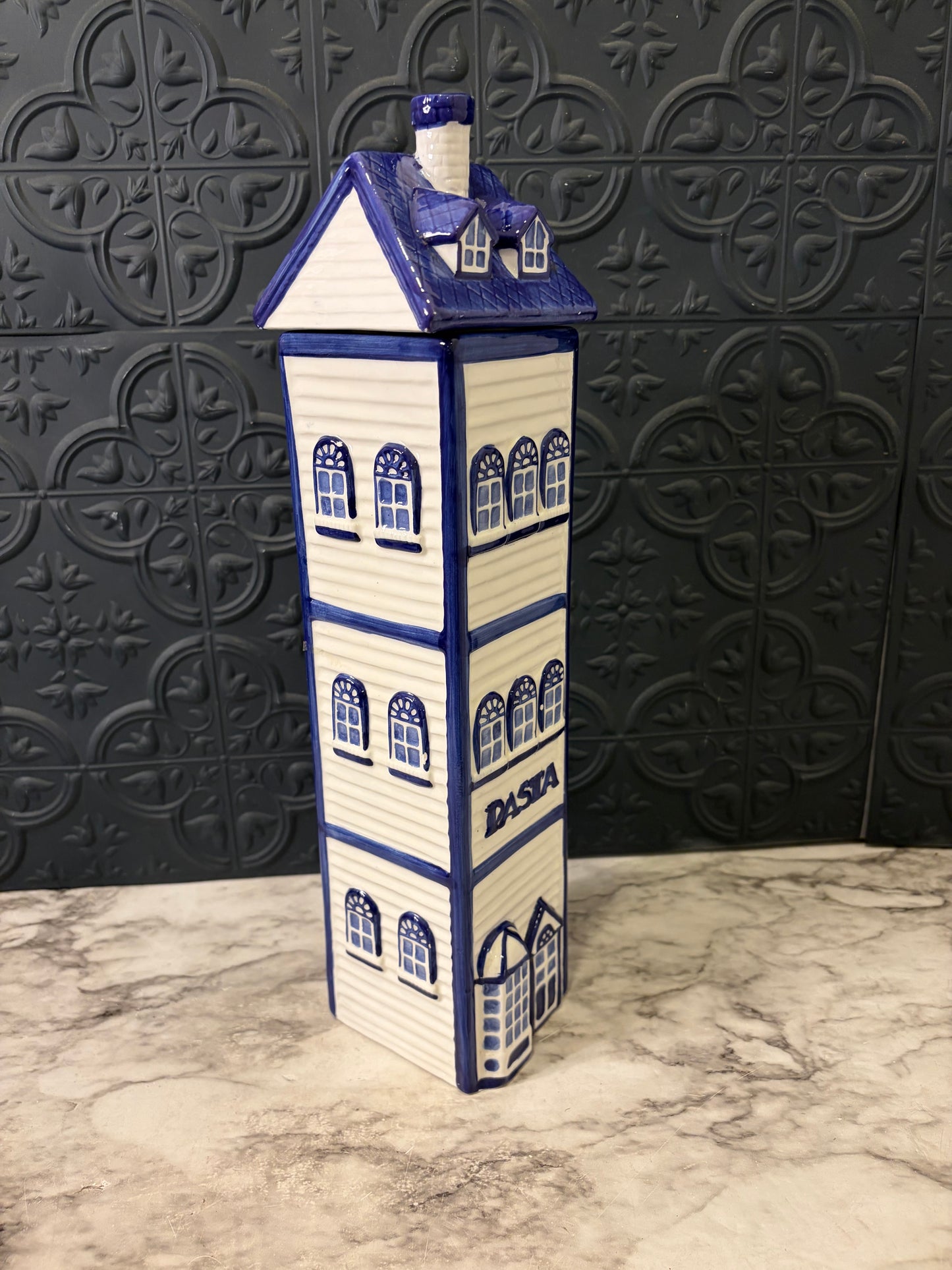 Pasta Holder Blue and White House