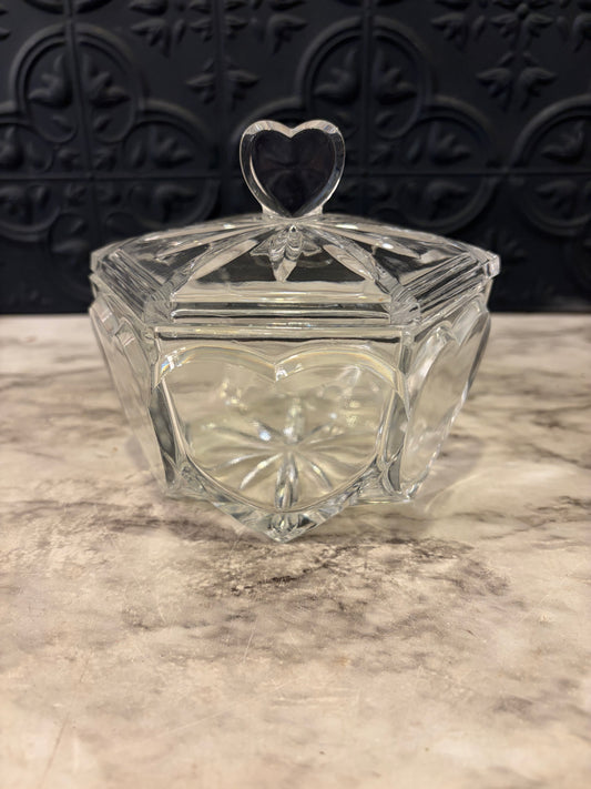 Czech Crystal Heart Hexagon Dish with Lid