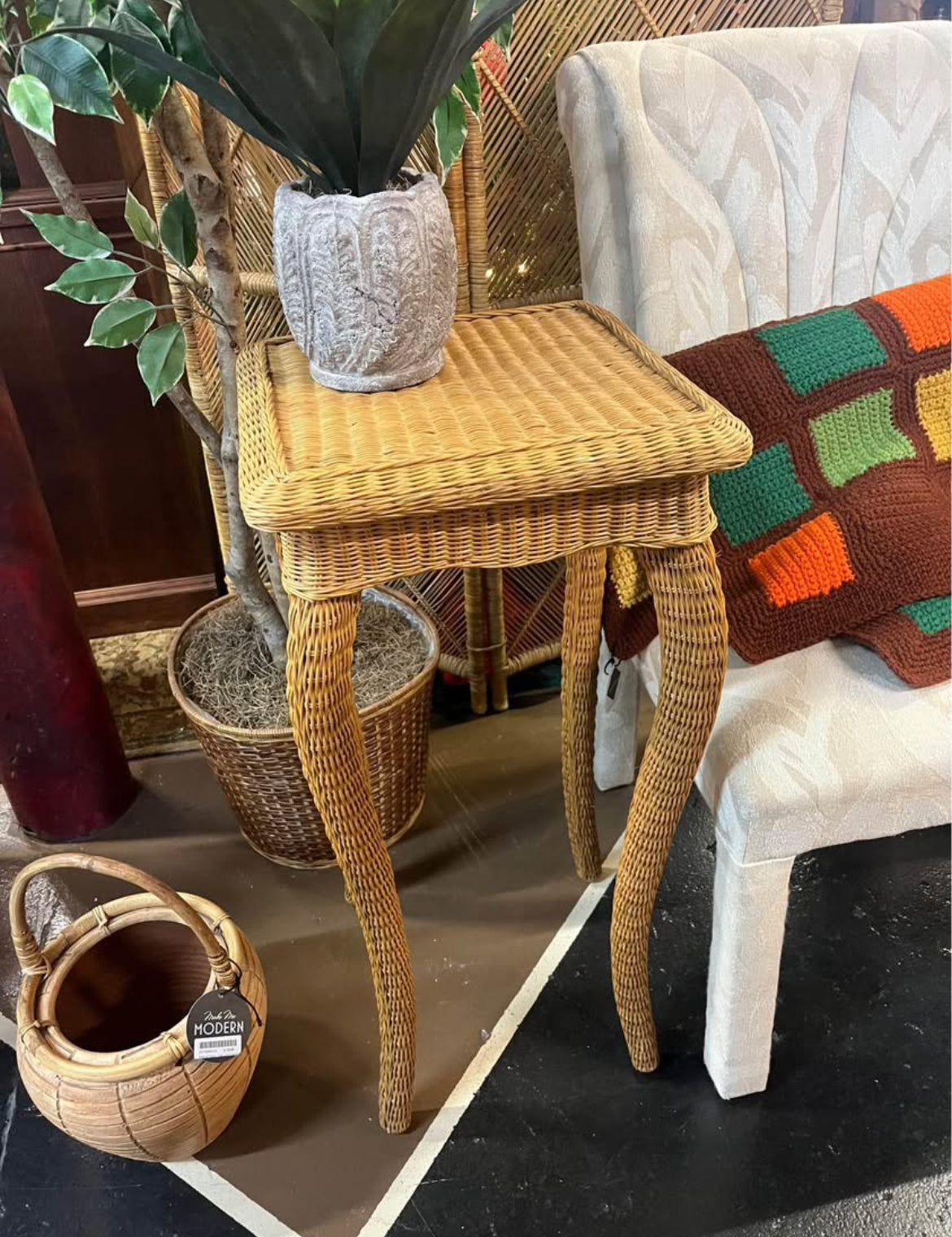 Tall Wicker Plant Stand