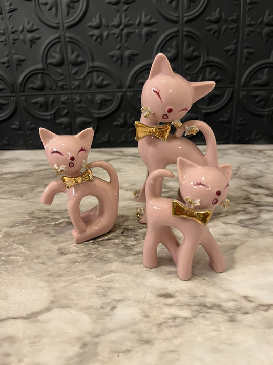 Pink porcelain cats x3