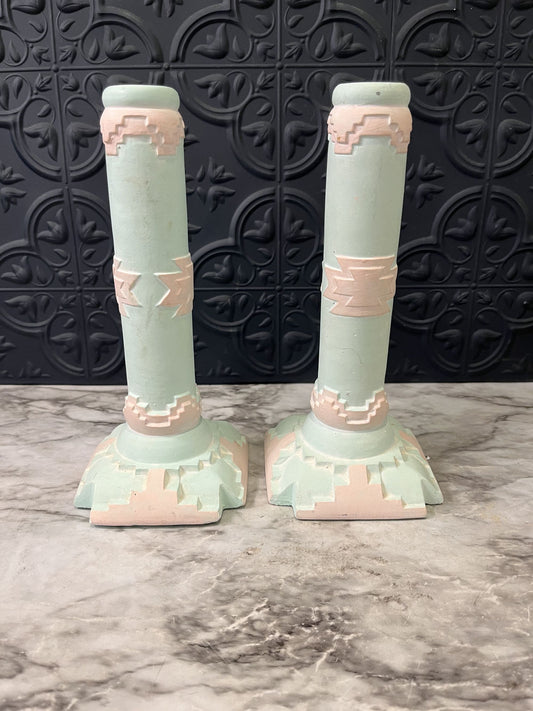 Pink And Green Southwest Candle Holders Set of 2