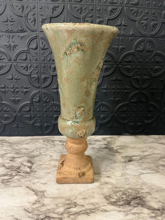 Two Tone Pottery Vase Green/tan