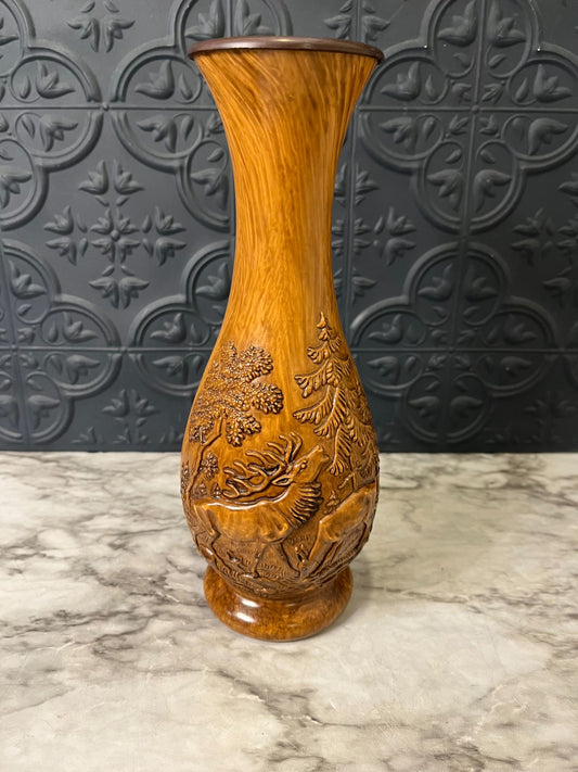 Faux wood vase with Elk -Germany