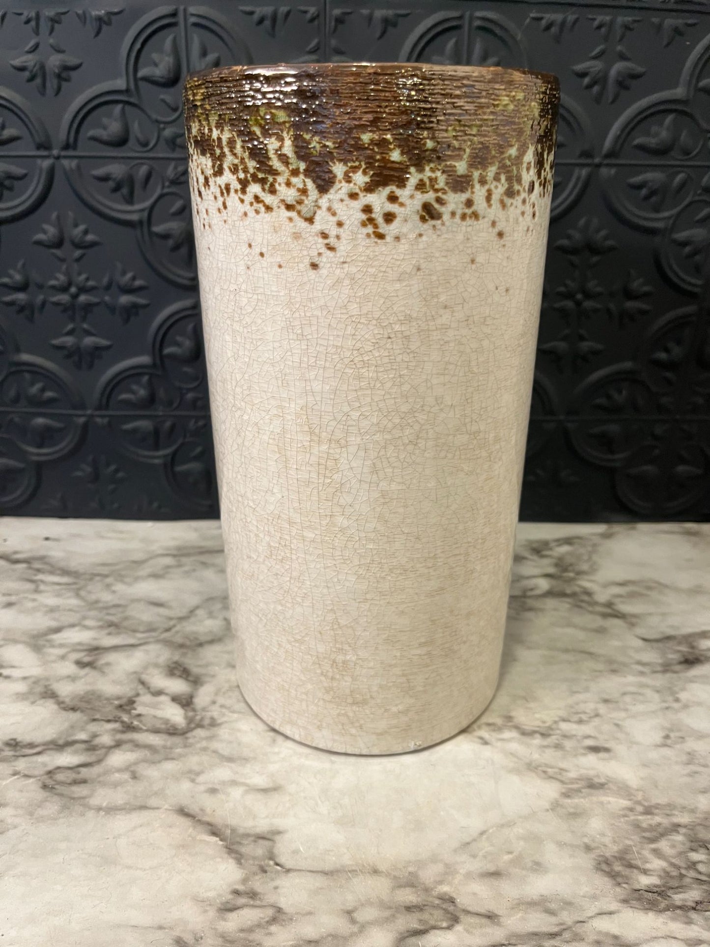 Tall Cylinder Style Vase with Metallic Rim