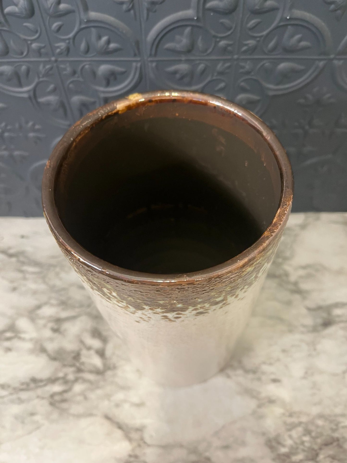 Tall Cylinder Style Vase with Metallic Rim