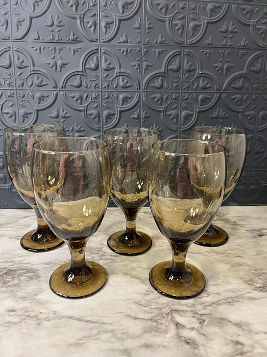 Smoke Glass Wine Goblets x 5